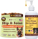 Natural Dog Company Canine Vitality Dog Vitaminas e Suplementos Bundle, Inclui (1) Hip e Mastigação Conjunta Suplemento-90 pcs cosequin para cães, (1) Ultra Omega Fish Oil 16 Oz Omega 3 Fish Oil para cães