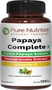 Pure Nutrition Papaya Complete | 120 Caps | Carica Papaya Leaf Extracto con ferro, VIT C, VIT A & Folic Acid | Apoia a inmunidade de plaquetas e dixestión non-GMO | Gluten-Free-GMO