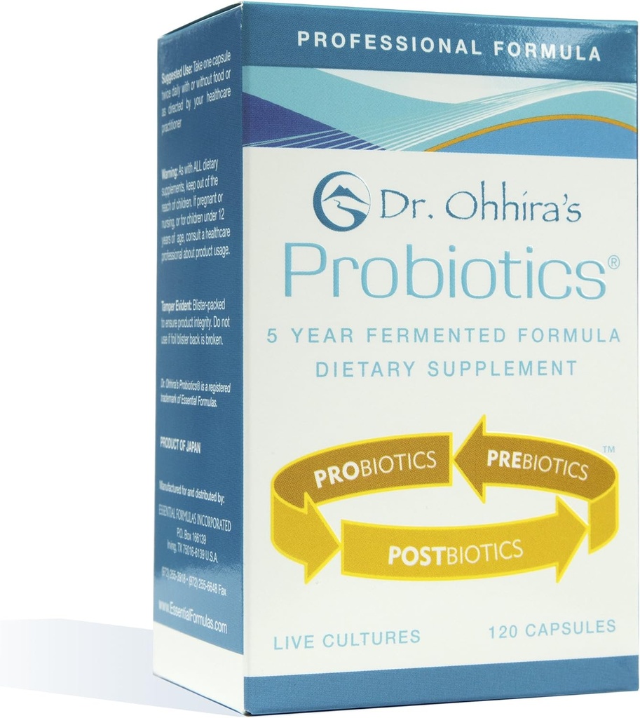 Fórmula profissional de probióticos do Dr. Ohhira com 5 anos fermentados prebióticos, Probióticos ativos vivos e o único produto com metabolitos postbióticos, 120 cápsulas