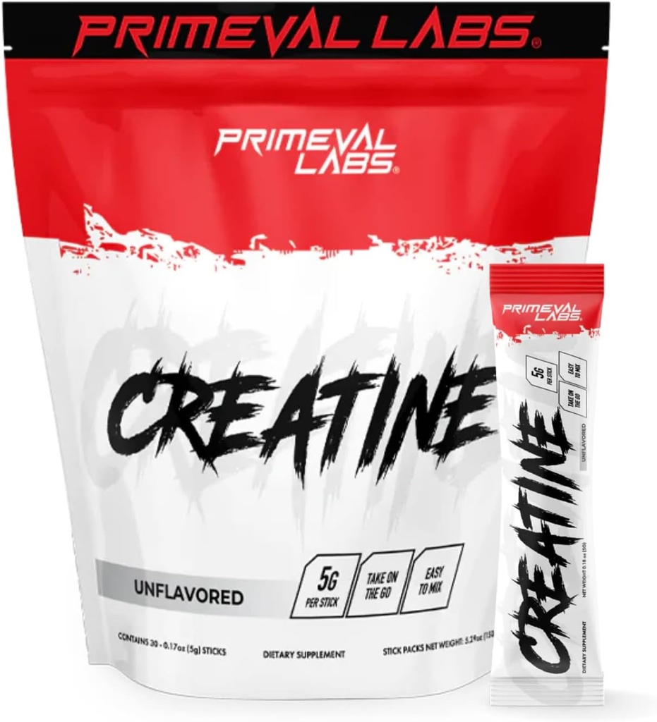 Primeval Labs Clean Creatine Monohydrate Powder | Po for Muscle Strength & Recovery | Suplemento de traballo para homes e mulleres | Sen sabor | 30 servizos