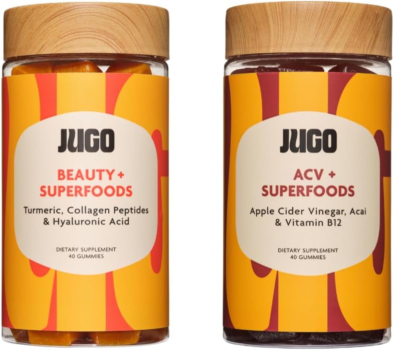 JUGO Beauty + ACV Gummies Bundle – Colágeno, Biotina e Apple Cider Vinagre – Suporta Cabelo, Pele, Unhas, Gut Health & Metabolismo – 100% Vegetarian & Gluten-Free