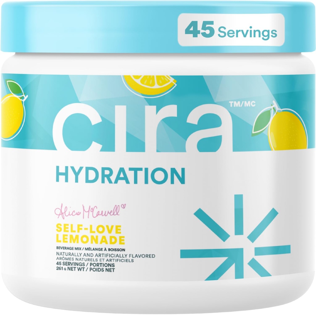 Cira Hydration Powder x Alicia McCarvell's Electrolyte Drink Mix with Himalayan Salt for Dehydration Relief and Recovery - Self Love Lemonade, 45 Servings