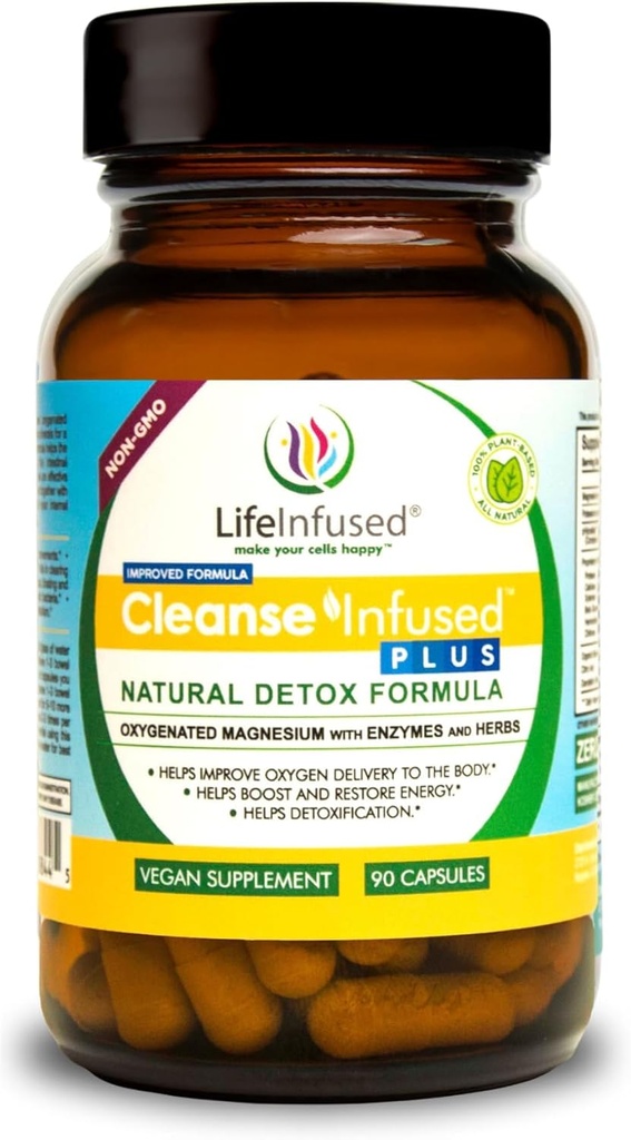 Life Infused Cleanse Infused Plus - Premium Natural Clean Colonyser with Oxygenated Magnesium, Herbs, Enzymes, Helps Relieve Constipation Gently, Detoxifies Blood, קולון, Liver & Kidneys (90 Caps)