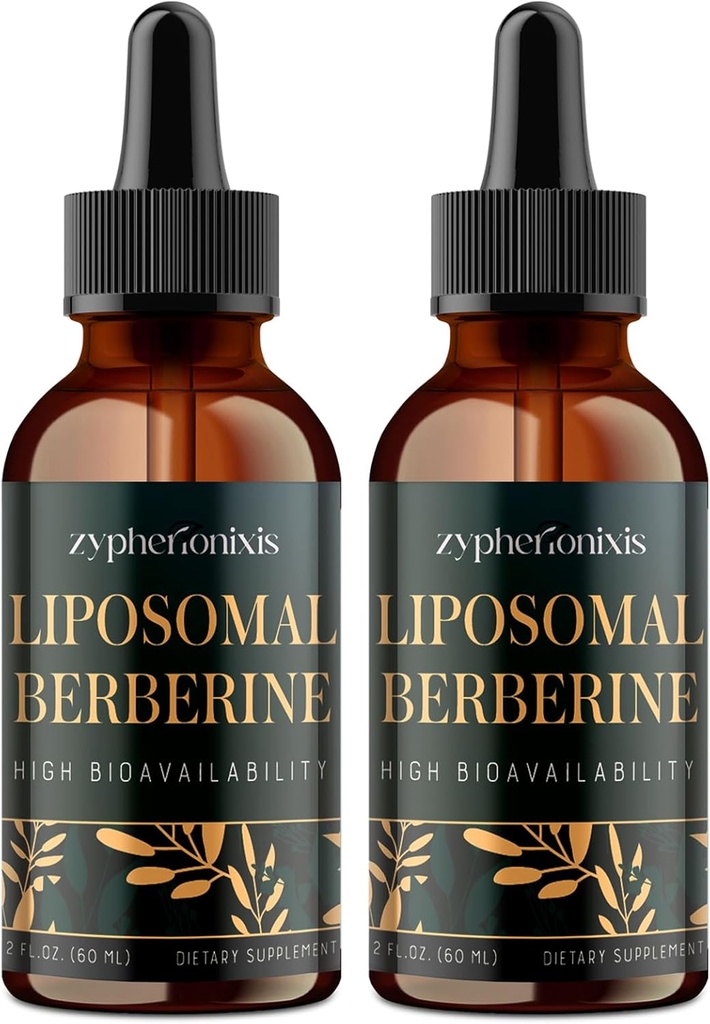 Lipomal Berberine Drops Suplemen 3000mg - Aktivator AMPK Tinggi, Kompleks HCl Berberine Organik dengan Ceylon Cinnamon & Ginger untuk Imune (4 fL oz)