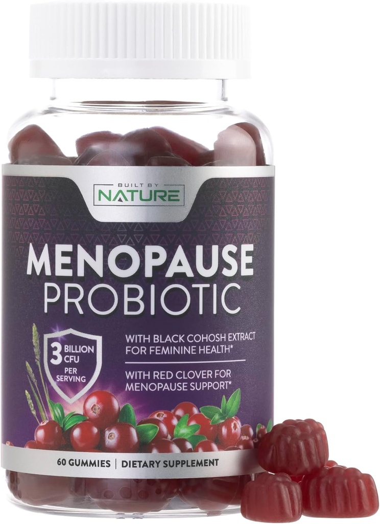 Qadınlar üçün Menopause Supplements - Menopause Probiotik Gummy - Qadınlar Hot Flashes, Night ters & Mood Swings Black Cohosh və Cranberry - Non-GMO, Vegan - 60 Gummies