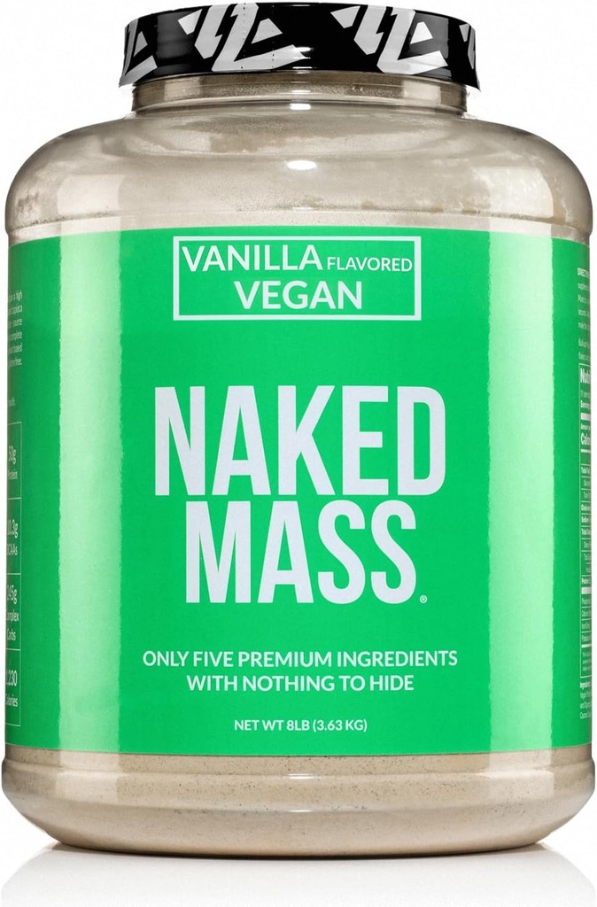 NAKED Vegan Mass - Vanilla Vegan Weiner Gainer - 1,230 Calories, Non- GMO, Soy & gluten Free, Žádné umělé přísady - 8LB Bulk - 11 Služeb