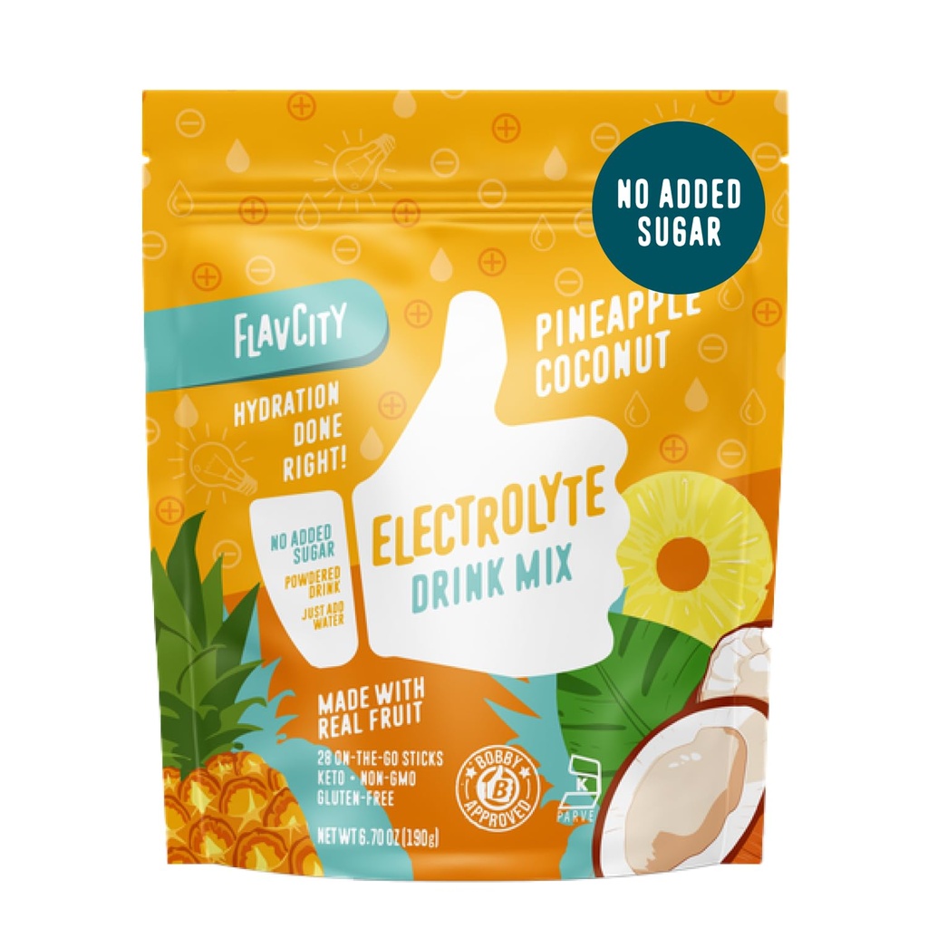 FlavCity Pineenya coco Electrolytes Powder paquets - 28 paquets de l'Hyber - No va afegir a Sugar - Hydration Powder amb el autèntic Mar Salt - Keto & Guten-Free (28 paquets de Stick)