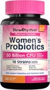 NewRhythm Ženské probiotiká, Organic Cranberry for Women's Vaginal Health, 50 miliárd CFU 18 Kmene, Probiotiká a prebiotiká, Podpora Tráviace zdravie, 60 Vegan Kapsule