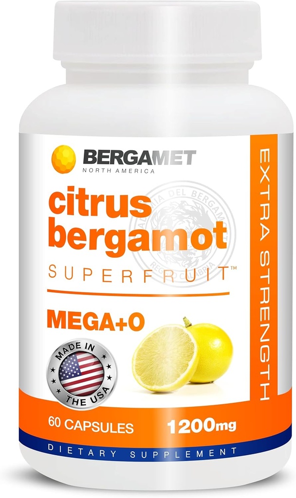 BergaMet Citrus Bergamot Dodatek, 170: 1 Extract, 1200mg, 80% Polyfenoly, Italský Citrus Bergamot Dodatek pro High Cholesterol, 60 Kapsle, 1 měsíc, Made in USA