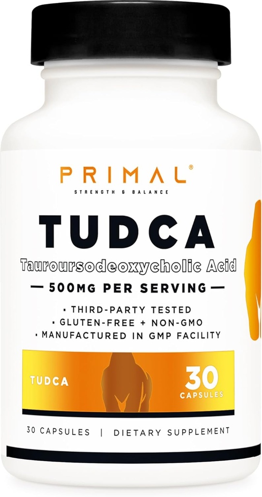 Primal Tudca 500 mg 30 kapsulas - bez lipekļa, ne- GMO Tauroursodexycholic Acid papildinājums