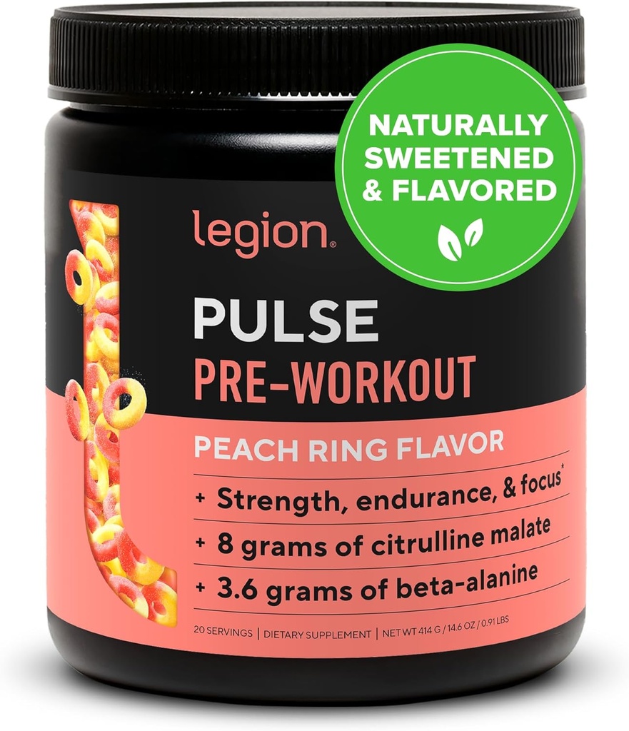 LEGION Pulse Pred vadbo - Vse naravne dušikov oksid Preworkout pijača za povečanje energije, Kreatin brezplačno, naravno sladkana, Beta Alanin, Citrulin, Alfa GPC (Peach)