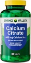 Spring Valley Calcium Citrate Tablets Dietary Supplement, 600 מ"ג, 300 Count.