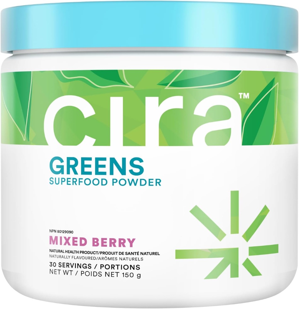 Cira Daily Greens - Naturally Sweetened, Organic Spirulina Superfood Powder with Premium, Antioxidant-Rich Ingredients for Debloating, Digestion, & Energy - Mixed Berry, 30 Servings