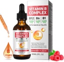 Liquid Vitamin B Complex, Vegan Vitamin B12 Liquid Drops 126; B12 Methylcobalamin 124; B1 Thiamine 124; B6 Pyridoxine 124; Folic 124; Niacin - B Complex Liquid Drops, Dukung Energy, Brain & Heart, 40 Servis