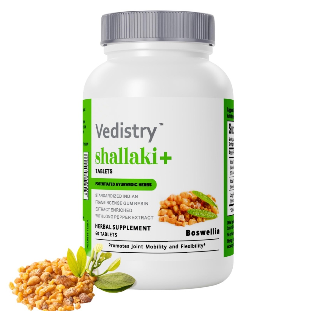 Vedistry Shallaki Boswellia Serrata Extract Supplements, Herbal Tablets for Bone & Joint Wellness, Ayurvedic Joint Support with Shallaki & Piperine, Herbal Supplement for Knee & Back Pain- 60 Tablets