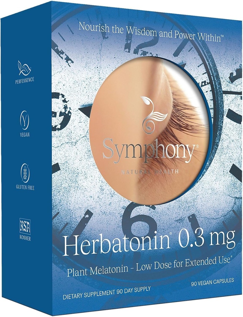 Herbatonin 0.3 mg - The First Plant-Based, Natural Melatonin supplement (Phyto-Melatonin) - Low Dose sleep Aid, Supports Circadian Rhythm ' Cellular Health – 90 Capsules (90 Day Supply)