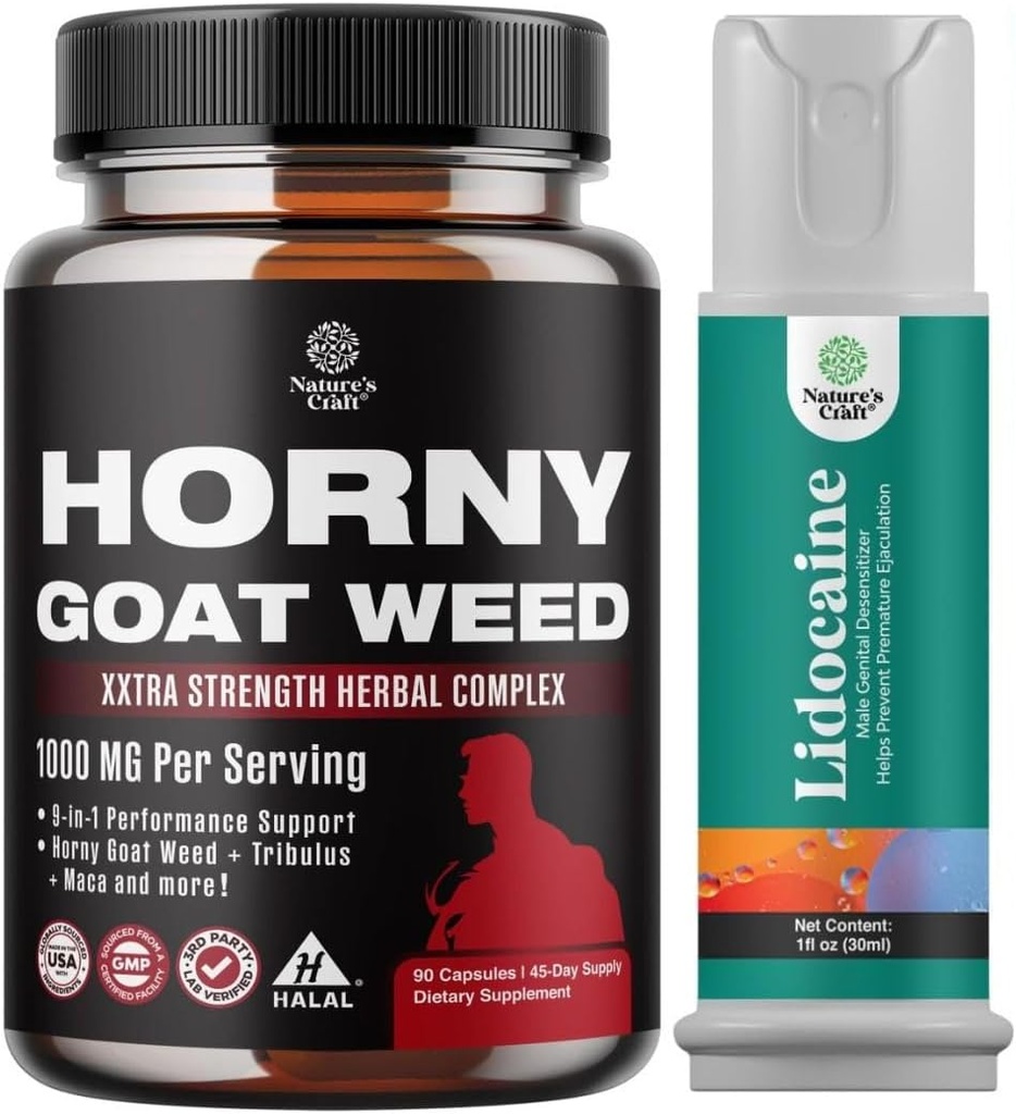 Bundy Horny Goat Weed meestele Black Maca Root, Tongkat Ali, Saw Palmetto & Panax Ginseng Extract ja Lidocaine Desensitizing Topical Spray Climax Control - Boost Kestvus ja vastupidavus