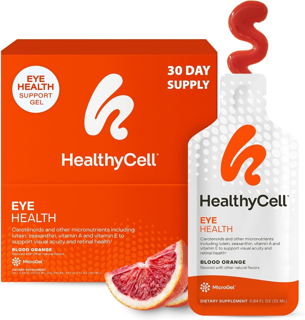 Healthycell Eye Helse Daglig flytende Supplement - Øyevitaminer & Mineraler med lutein, Zeaxanthin, Astaxanthin & Beta Caroten for Sight Care og Macular Support - 30 Gel-pakker