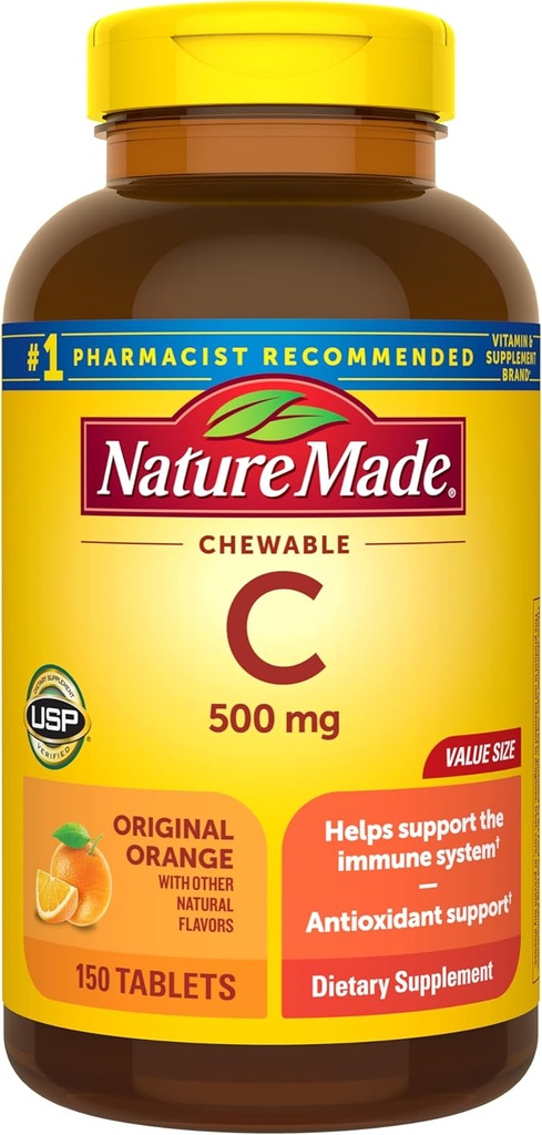 Naturlaget vitamin C 500 mg Chewables, oransje, 150 ct