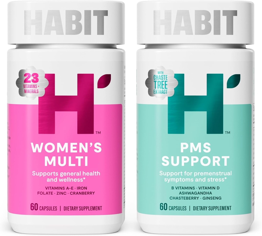 Habit in Sync Bundle - Women's Multi (60 Capsules) + PMS Support Supplement (60 Capsules), Supports General Health & Wellness, Promotes a Healthy Mood, Non GMO