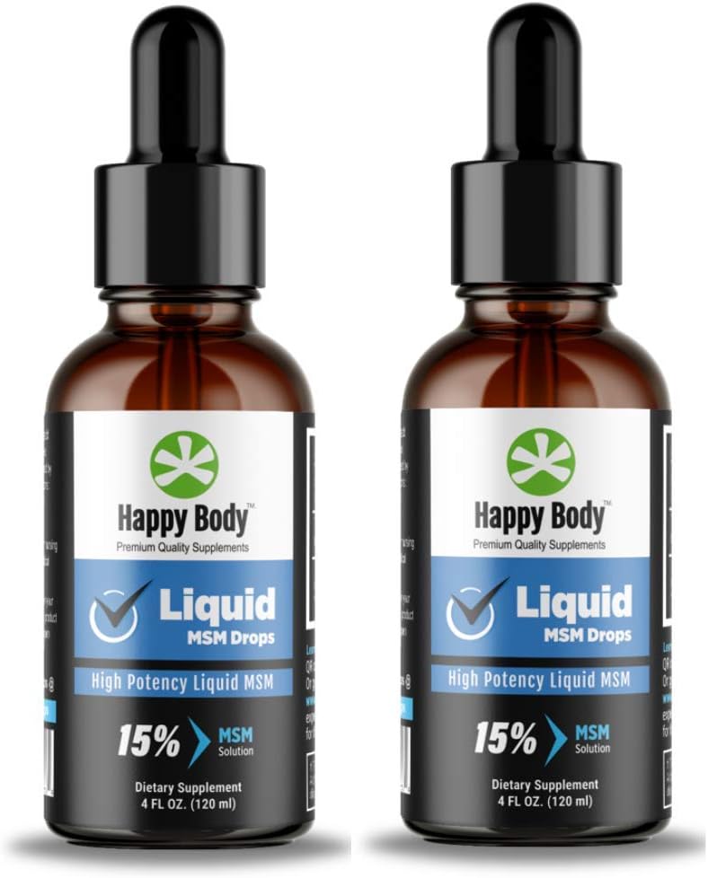 HAPPY BODY Vedel MSM pillab kõrgeima MSM-i sisu vedelas MSM-lisas. Ideaalne nii suukaudseks kui ka paikseks kasutamiseks - 1 x 4 fl. oz pudel (2 Pack)