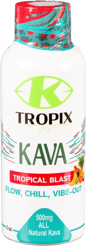 K-Tropix Kava Shot Tropical Blast - 500mg Wellness Shots to Promote Relaxation and Reduce Worry - Kava Drink - Worry, Tension, Strain Relief Supplement - 1 Pack