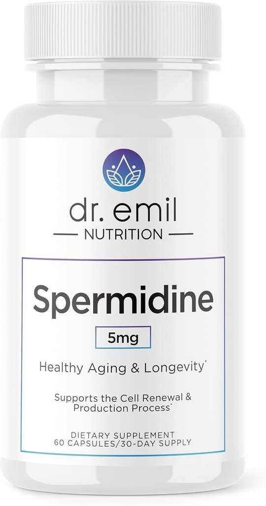 DR. EMIL NUTRITION Men & Women Spermidine 5mg Suplementos | Aging Supplement | Pure Spermidine 3HCL & Thiamin 20mg | 60 cápsulas | Oferta de día 30
