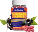 Elderberry Gummies, Elderberry Extract 300mg, dengan Vitamin C dan Zinc, Strawberry Flavor Gummies, Non-GMO, Gluten Free, Vegan-Friendly, Immune Support, 60 Count