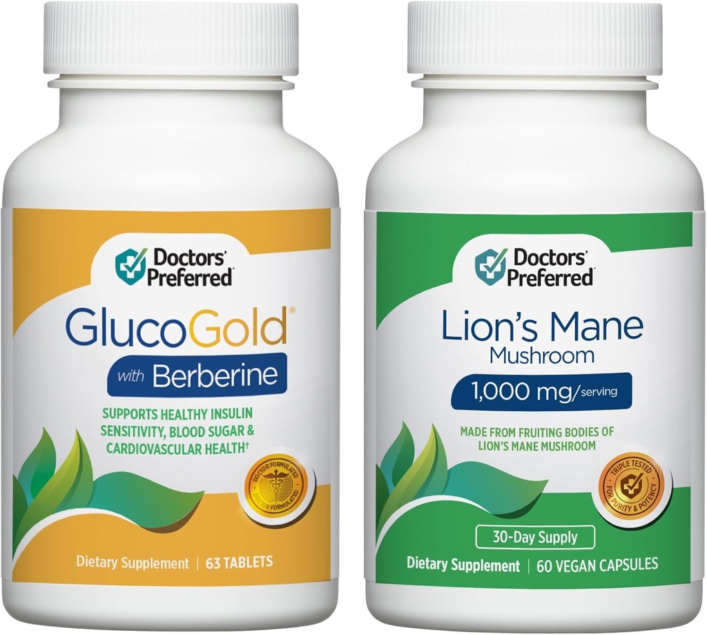 DOCTORS' PREFEREND GlucoGold z 1500mg na dan Berberine & Lion's Mane gob dopolnilo