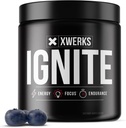 Xwerks Ignite Blue Razz Pre Workout Pulber, Natural Keto Pre Workout naistele ja meestele plahvatusohtlik energia, Gluteenivaba segu vastupidavus ja vastupidavus, 150mg Kofeiin, 30 Servings