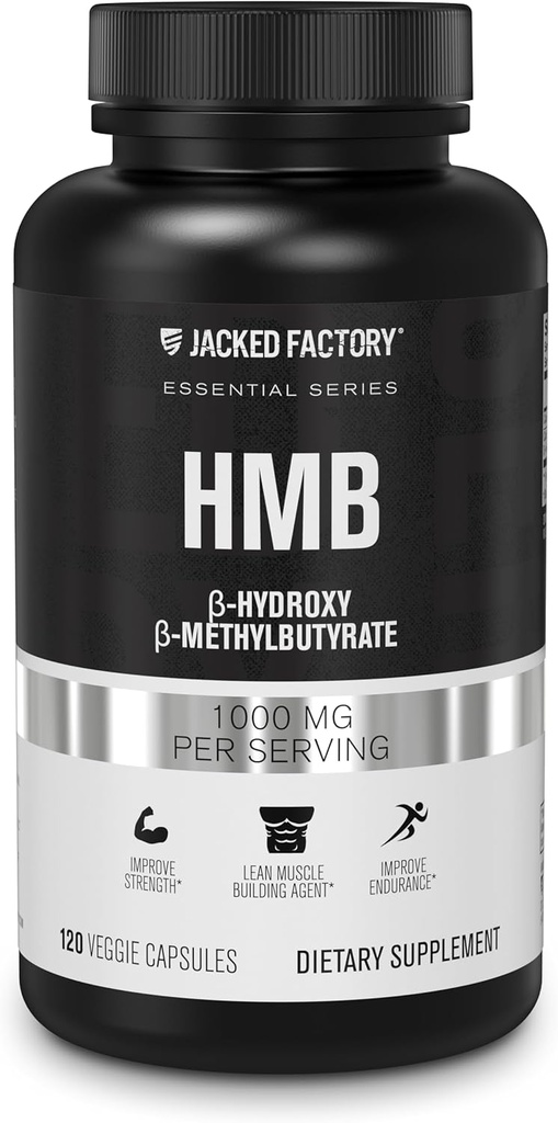 Ge Jacked Factory Essentials HMB Capsules - HMB Supplementen voor Lean Spiergroei, het voorkomen van spieruitbraak tijdens calorie-tekorten, & het verbeteren van spierherstel - 120 Veggie Capsules
