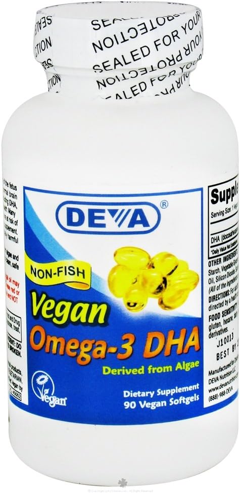 Deva Vegan אומגה 3 DHA 200 מ"ג, מ Algae, Non-Fish, נדחה, 90 קפסולות, 1-Pack