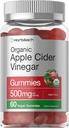 Horbäach Organic Apple Cider Vinegar Gummies | 60 구미 | Vegan, Non-GMO & Gluten-Free Supplement | USDA 유기농 ACV | 사과 맛