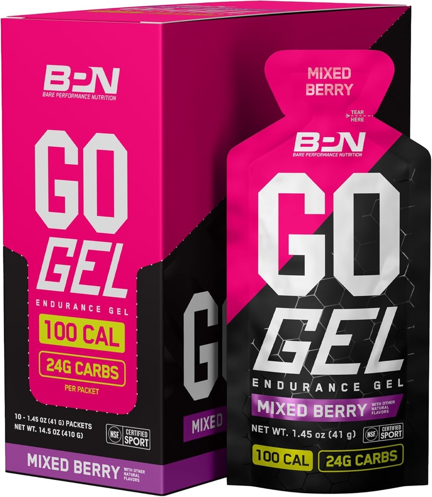 BAGECMENT NUTRITICCIÓ, BPN Go Gel Finalance, 24g de Carbohrides i 100 Caloris per paquet, Vegan + Guten Free Gel, 10 paquets d'un sol-Serving, Berry barrejades