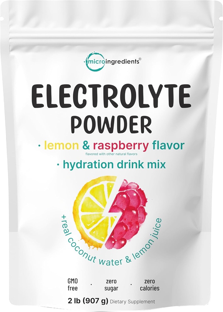 Micro Ingredients Hydration Electrolyte Mills, 2 lb (139 Servings) Σ 124; Lemon Aviečių skonio (124; High Kalman (1 000 mg) + Cococo Water & Real Lemon Juice (124; No Sugar, Keto Friendly (124; Non-GMO)