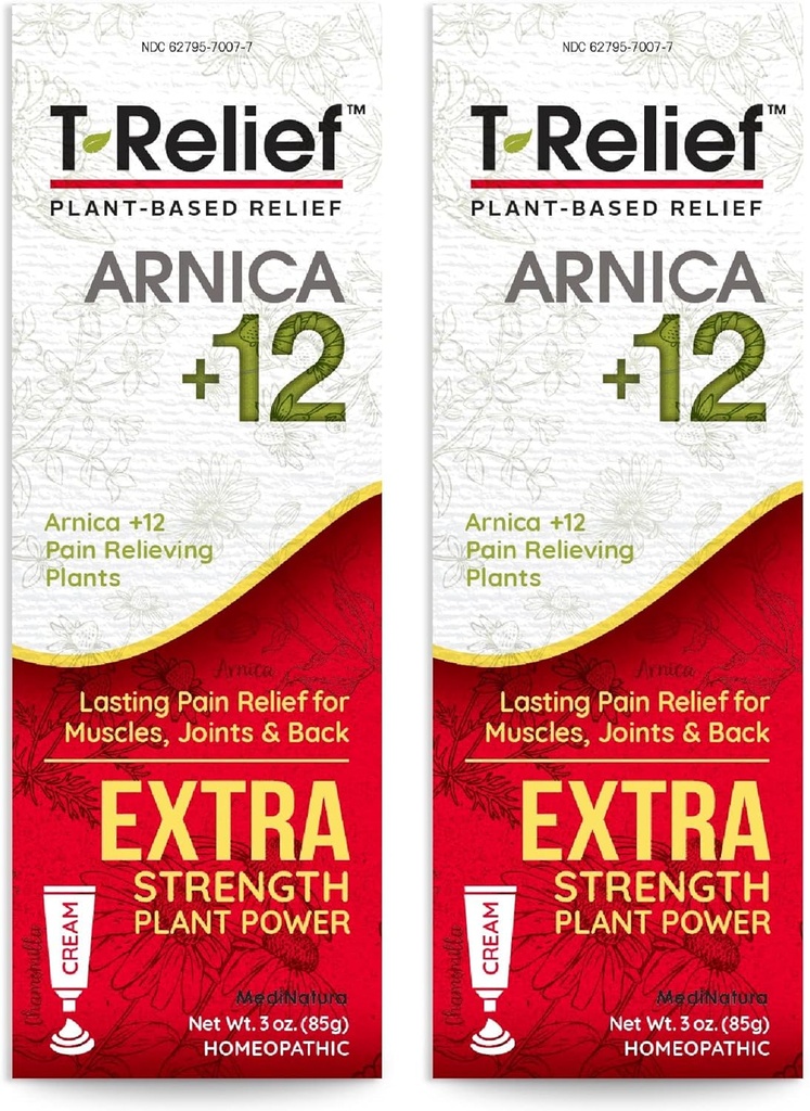 MediNatura T-Relief Extra Strength Cream Arnica +12 Geri Ağrı Ortak Soreness Kas Aches & Stiffness, All Body Fast Acting Relief for Women & Men - 3 oz (2 Pack)