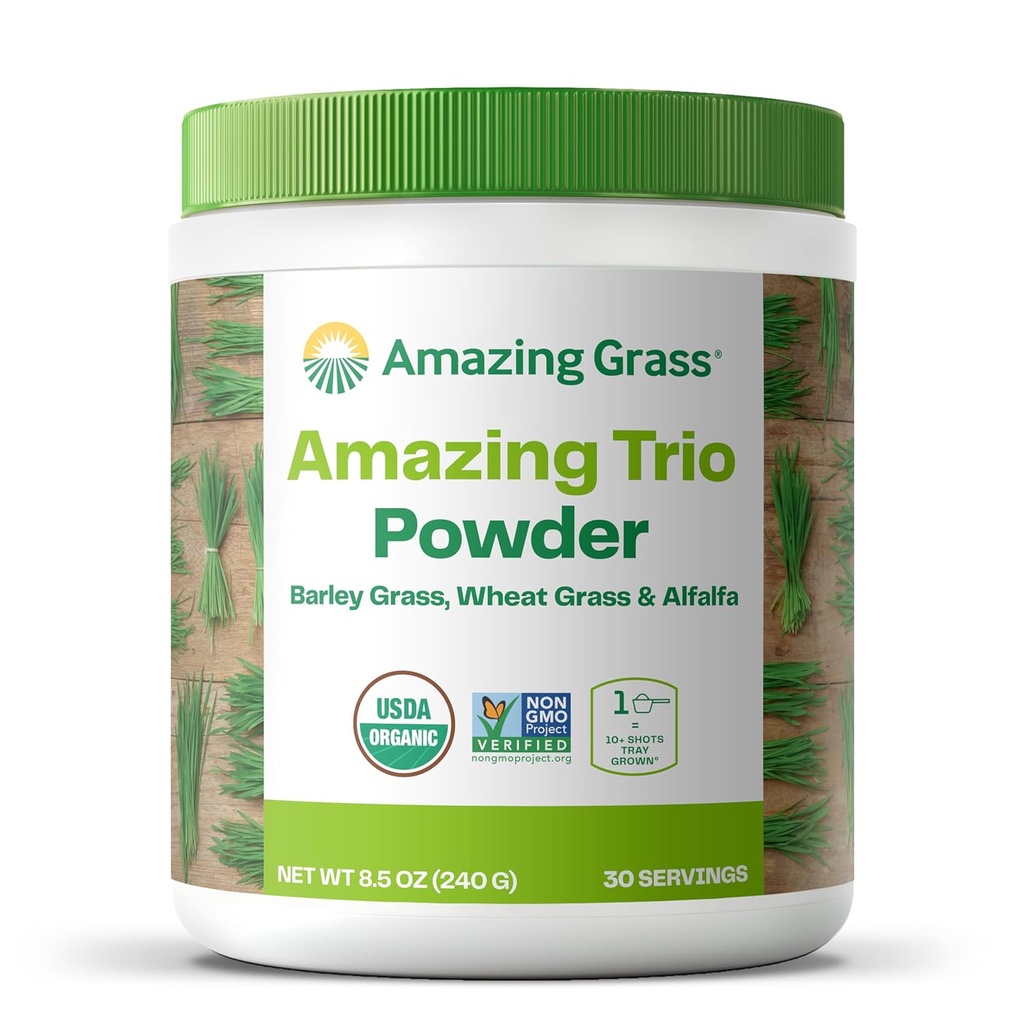 Amazing Grass Greens Trio: Buğdaygrasss, Alfalfa, & Barley Grass, Zengin klorophyll Kaynağı, 30 Hizmetler