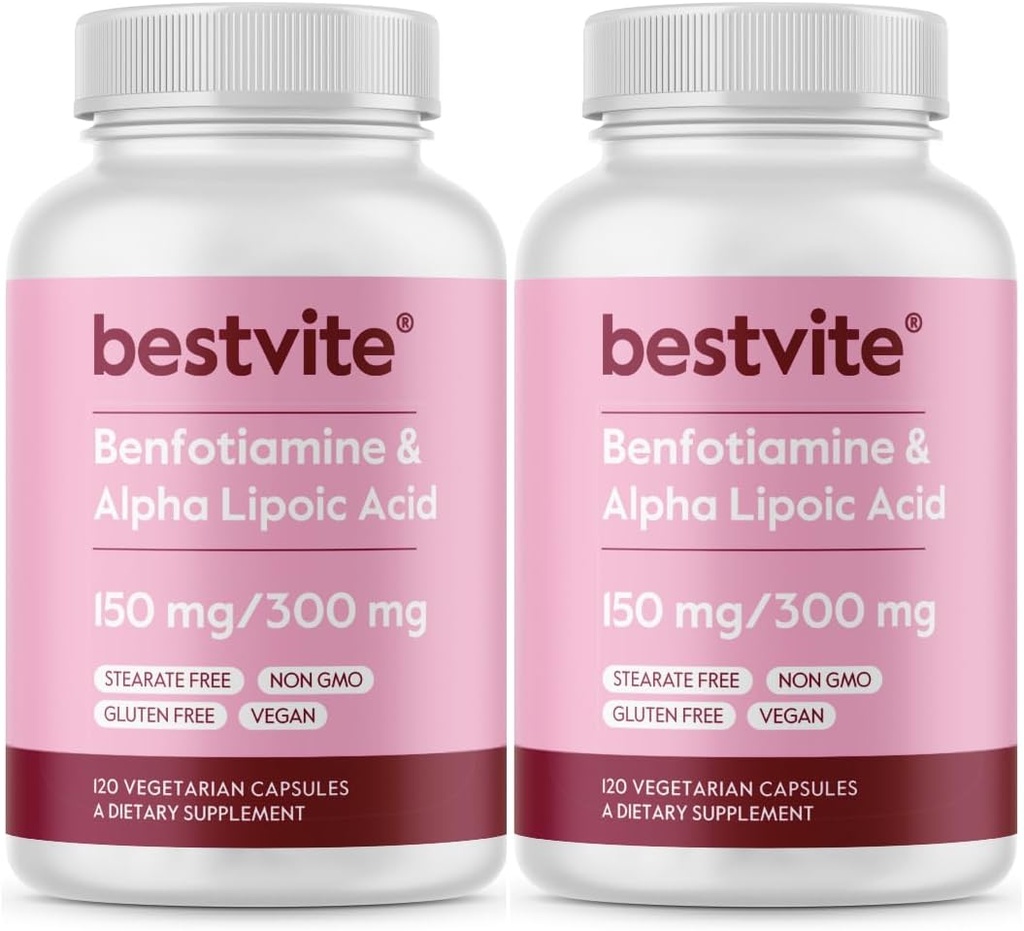 Benfotiamine 150mg / Alpha Lipoic Acid 300mg (240 Вегетаріанські капсули)(120x2) - No Stearates - Vegan - Gluten Free - Non GMO