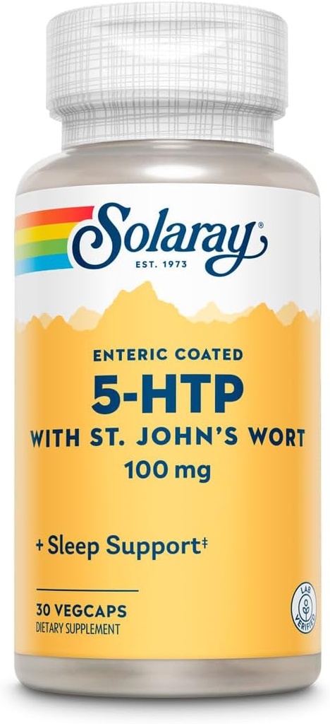 SOLARAY 5HTP Plus St John's Wort - 30 Enteric-Coated Capsules - 100 mg - 30 Hizmet
