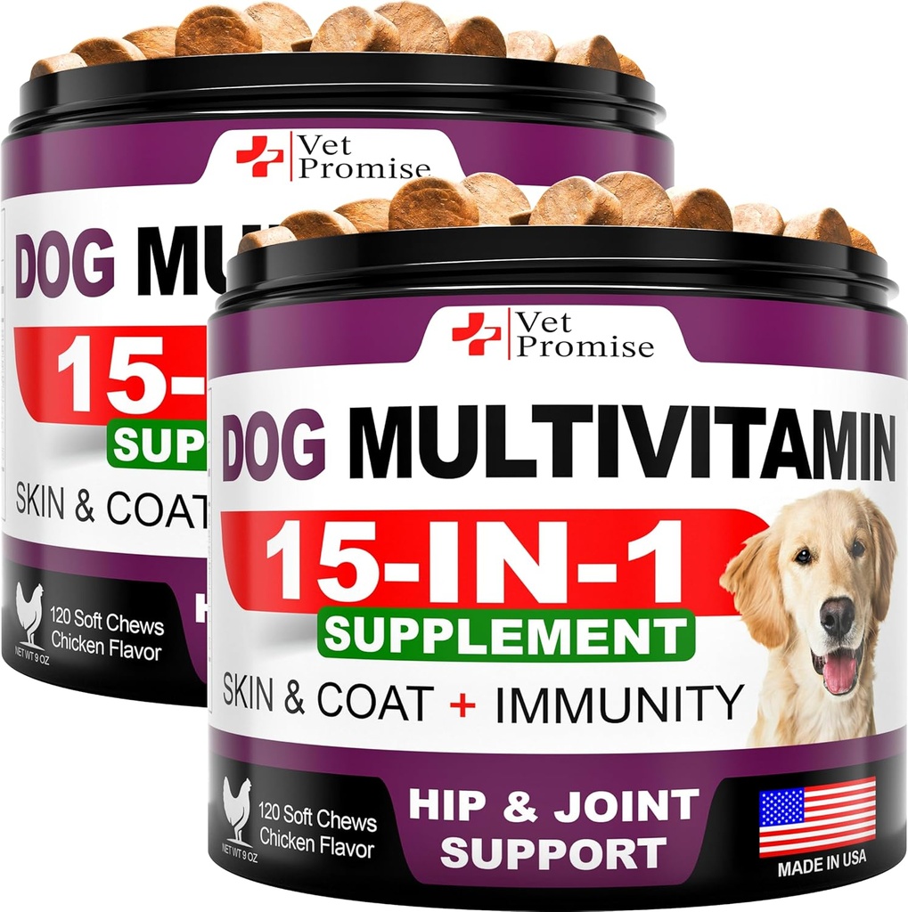 (2 Pack) Glucosamine ile Çokvitamin - Köpek Vitaminleri ve Supplements - Köpekler için Kıdemli & Puppy Multivitamin - Pet Ortak Destek Sağlık - Immunity - Mobility - Enerji - 240 Chews