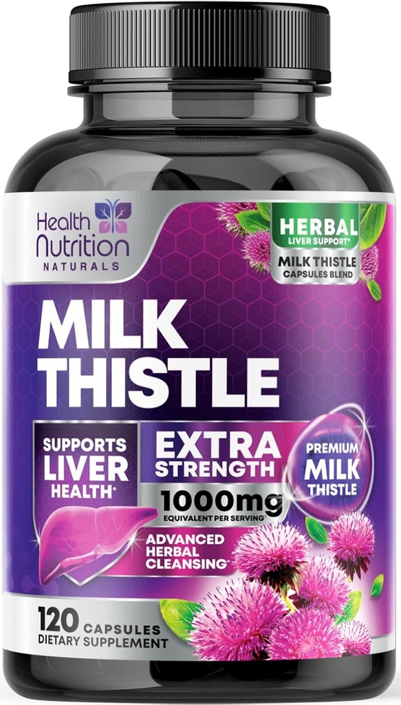 Mælk Thistle Supplement med Silymarin Marianum & Mælkebøtte Root Lever Health Support - 9: 1 Uddrag Lever Rengøring Detox & Reparation 1000mg Ækvivalent - Nature 's Milk Thistle Kosttilskud - 120 Kapsler