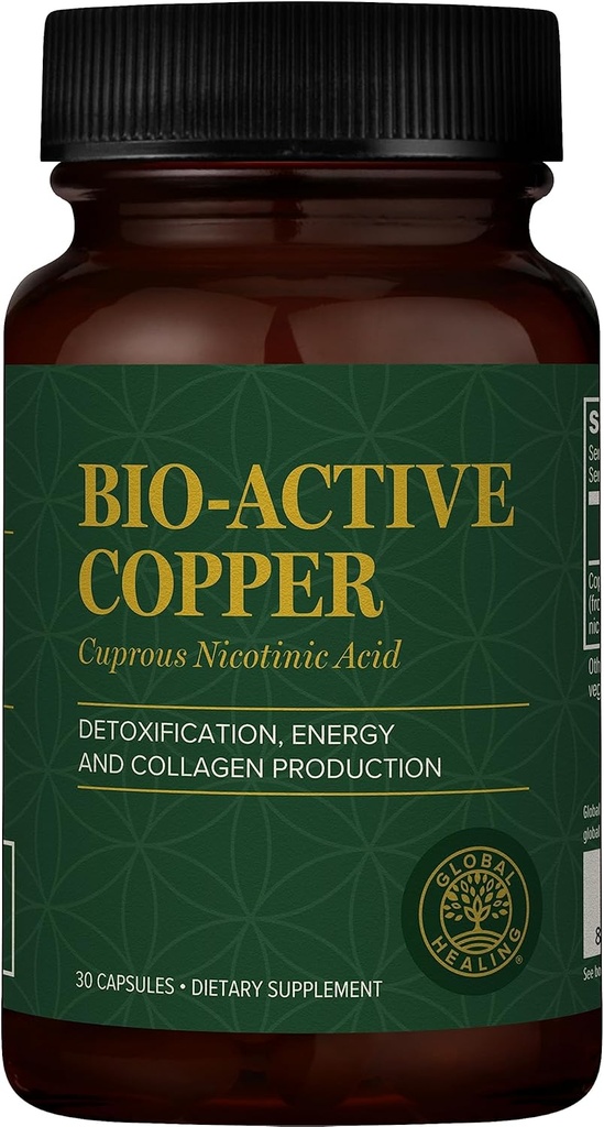 Global Healing Bio-Active Copper Supplement Cu1 - Cuprous Nicotinic Acid In Detox Body Yardım - Supports Immune System & Red Blood Cell - Niacin Vitamin B3 Chelated Copper - 30 Capsules