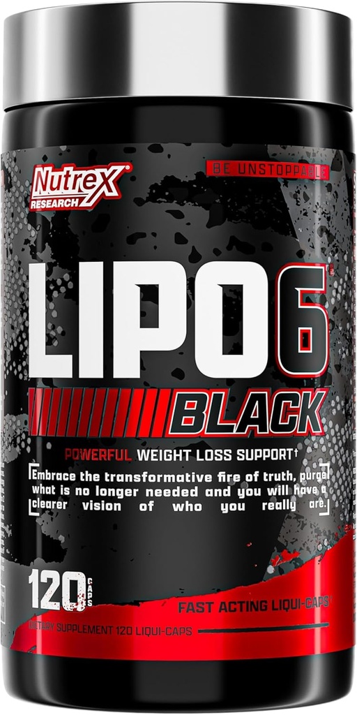 Nutrex Lipo-6 Black Max Strength Fat Burner - Fast Acting Energy, Çıxış qayıtma Diet Pills - Appetite Suppressant, Metabolism Booster - 120 Kapsüls