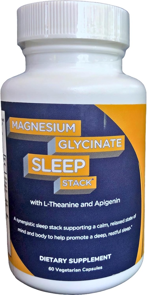 Magneziu Glicinate Sleep Stack cu 200 mg L-Theanină, 50 mg Apigenin, 175 mg Elemental Magneziu Glycinate 