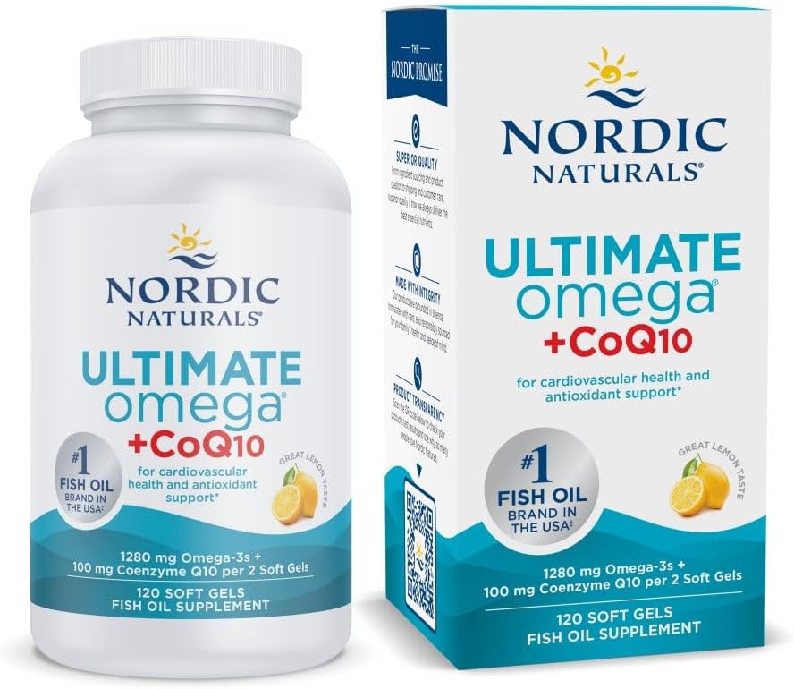 Nordics alsolute Original + CoQ10, มะนาว - 120 ซอฟท์ เกลส์ - 1280 mg โอเมก้า-3 + 100 mg CoQ10 – สุขภาพหัวใจ, พลังงานเซลติกส์, แอนติออกไซด์ รองรับ - Not-GMO - 60 การให้บริการ
