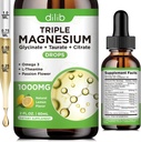 Liquid Magnesium Glycinate Suplemen 10000 mg, Calm Magnesium Citrate, Taute Drops with Omega 3, Zinc, Ashwagandha, L- Theanine, Chamomile for Sleep, Mood, Stress Relief, Bone, Muscle, Lemon Flavor