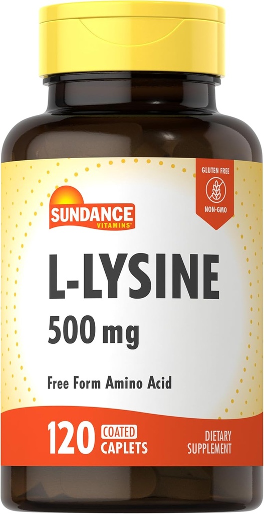 Sundance L-Lysine 500mg | 120 Caplets | Free Form Amino Acid | Vegetarian, Non-GMO eta Gluten Free Supplement