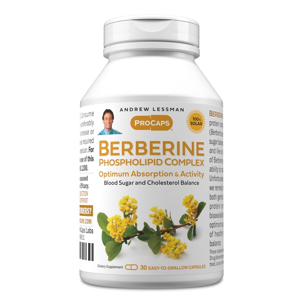 ANDREW LESSMAN Berberine Phospholipid Complex 30 Capsules - Barberry Root Extract. Small Easy to Swallow Capsules