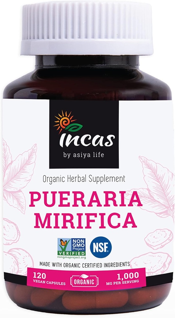 בCAS אורגני Pueraria Mirifica 500 מ"ג שורש אבקת קפסולות טבעוניות מתאילנד לא GMO מאומתת מקדמת בריאות נשים, אורגני צמחי טבעי צמחי