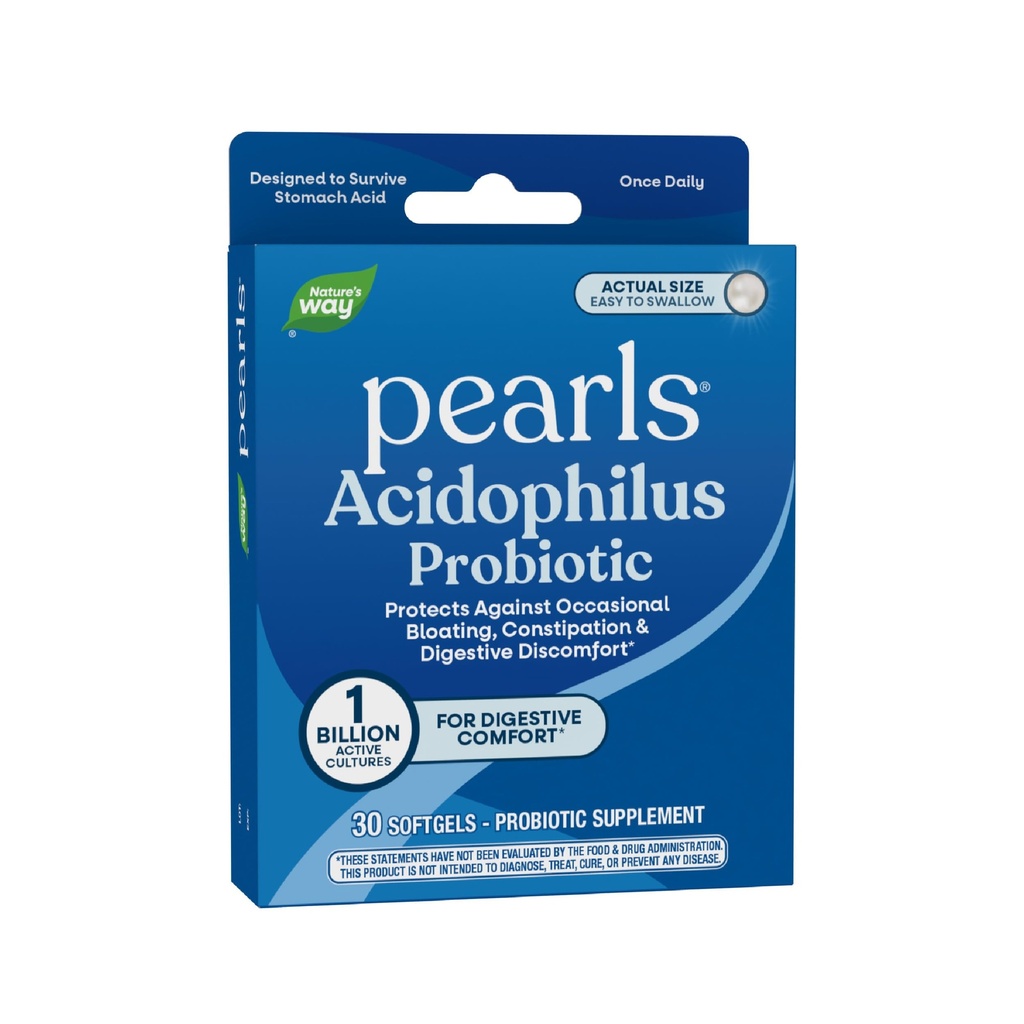 Nature's Way Pearls Acidophilus Probiotic, Supports Digestive Balance & Gut Health, Reduce Occasional Constipation and Bloating*, 1 Billion Cultures, 30 Softgels (Packaging May Vary)